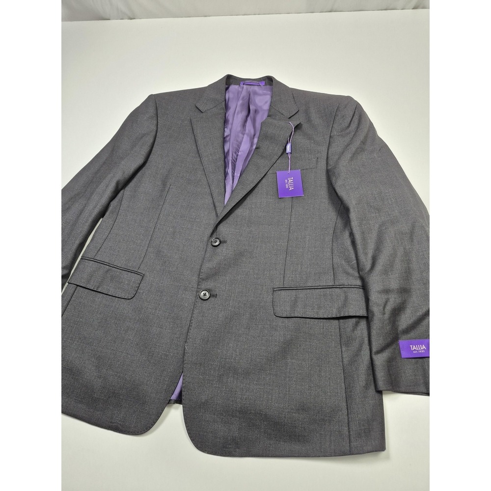 Tallia Suit Jacket Mens 44 Short Gray 100% Wool Solid 2 Button Notch Lapel NWT